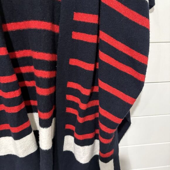 LOFT Red White Blue Striped Open Front Cardigan Poncho Size XS/S NEW - Picture 3 of 7